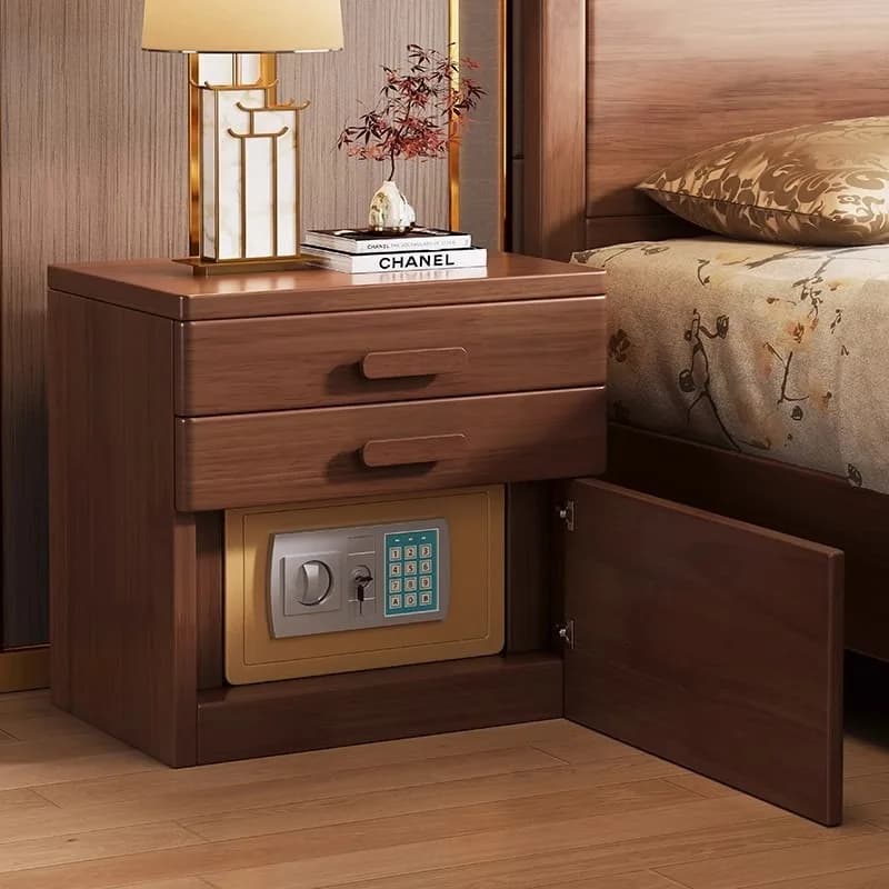 Comodino in legno massello, sicuro, camera da letto integrata, multifunzione intelligente, piccolo cassaforte con serratura