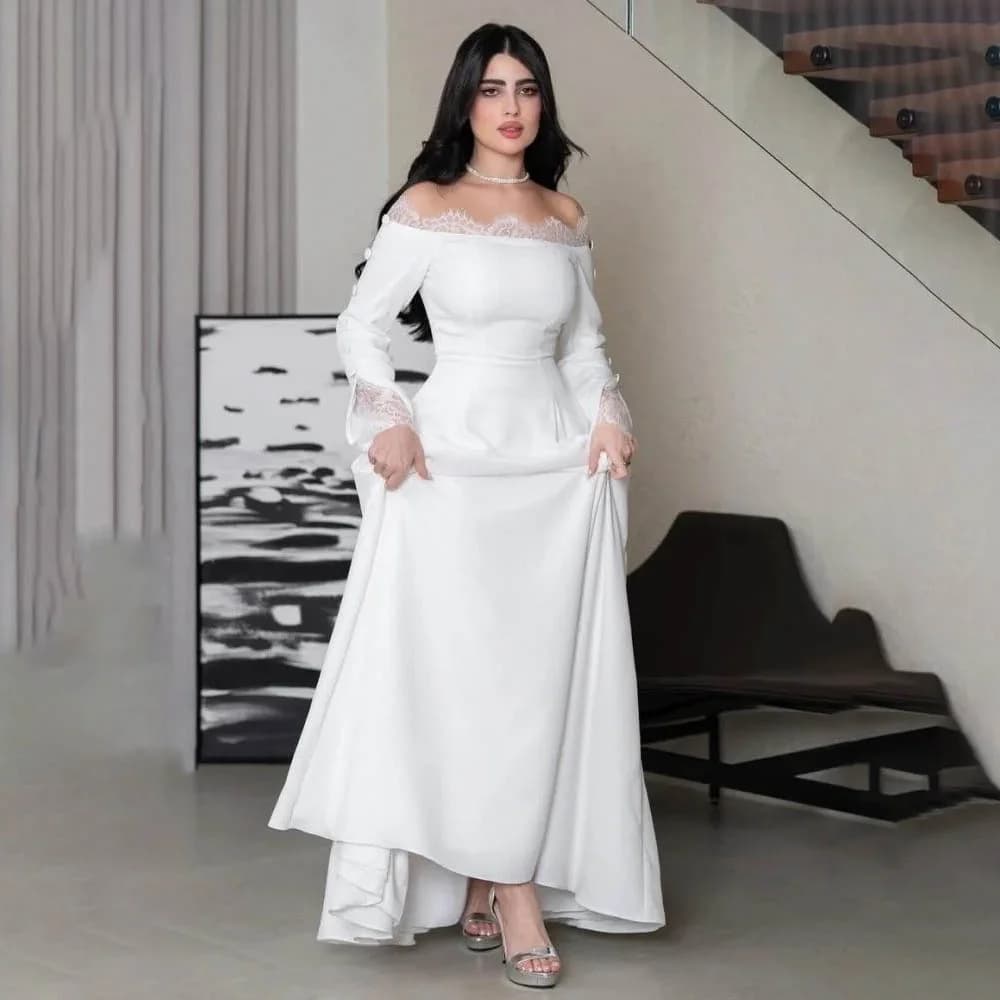 Abito da ballo da donna personalizzato con applicazioni in pizzo squisito, abito da festa affascinante a trapezio con volant e maniche a tre quarti, abito da sera da donna
