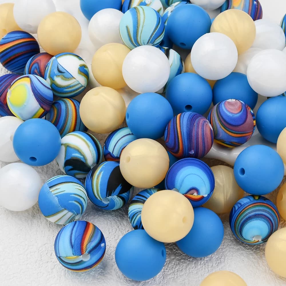 40 pezzi di perline rotonde con stampa in silicone set di perline morbide di grado commestibile senza PBA per la creazione di collane di gioielli clip per catena ciuccio fai da te