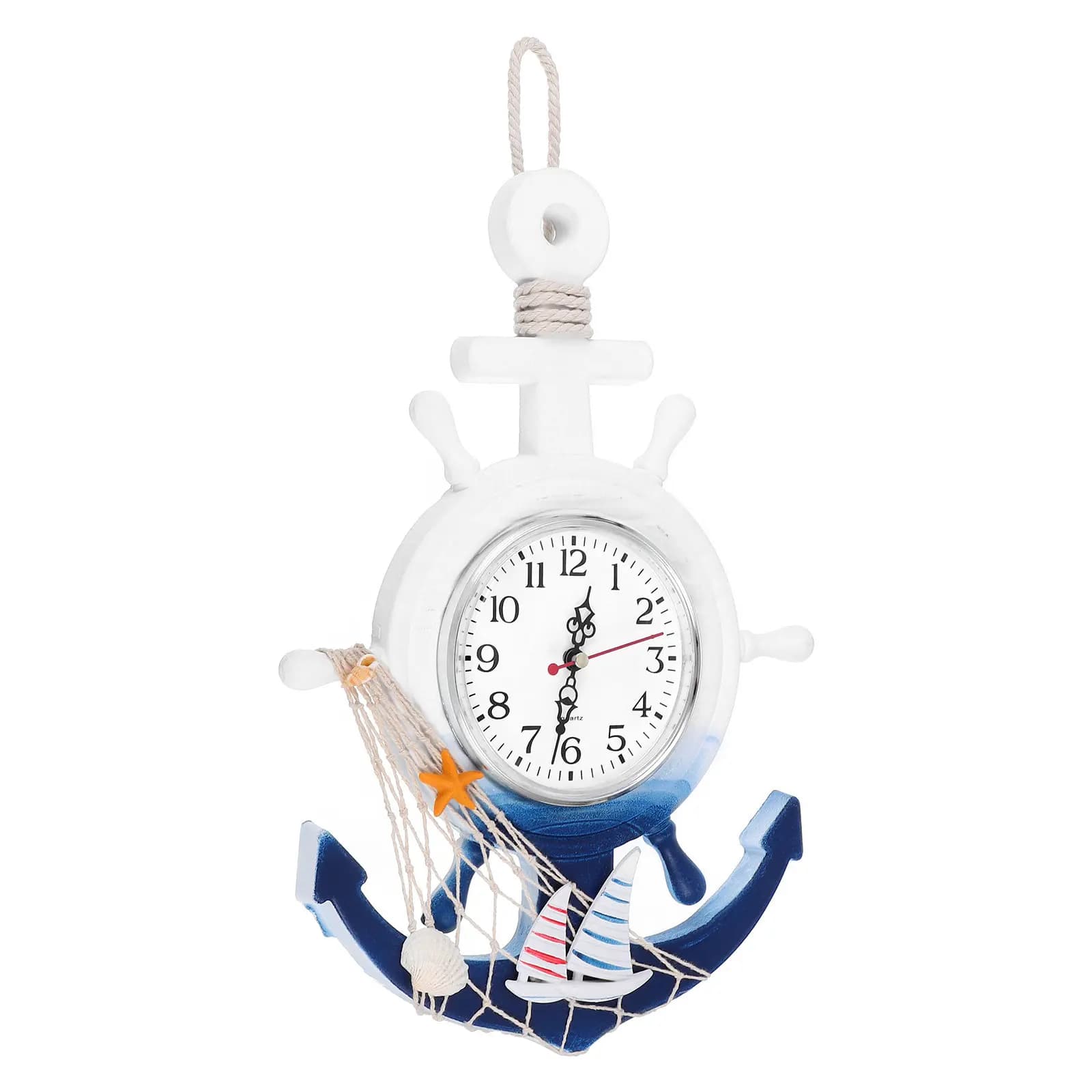 Orologio da Parete a Forma di Ancora, in Legno e Plastica, Stile Mediterraneo Creativo, Decorazione per la Casa, Superficie a Specchio Chiara