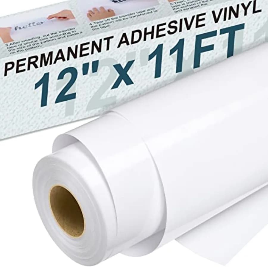 Permanent Vinyl - 12" X 11Feet White Adhesive Roll for Silhouette and Other Cutters, Permanent Outdoor for Cup, Decor Sticker,