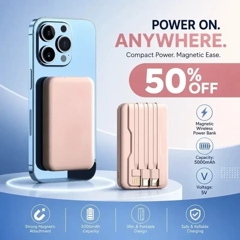 Power Bank da 20000mAh 5V per Ricarica Wireless con Attrazione Magnetica, Caricabatterie Portatile a Ricarica Rapida con Cavo Integrato