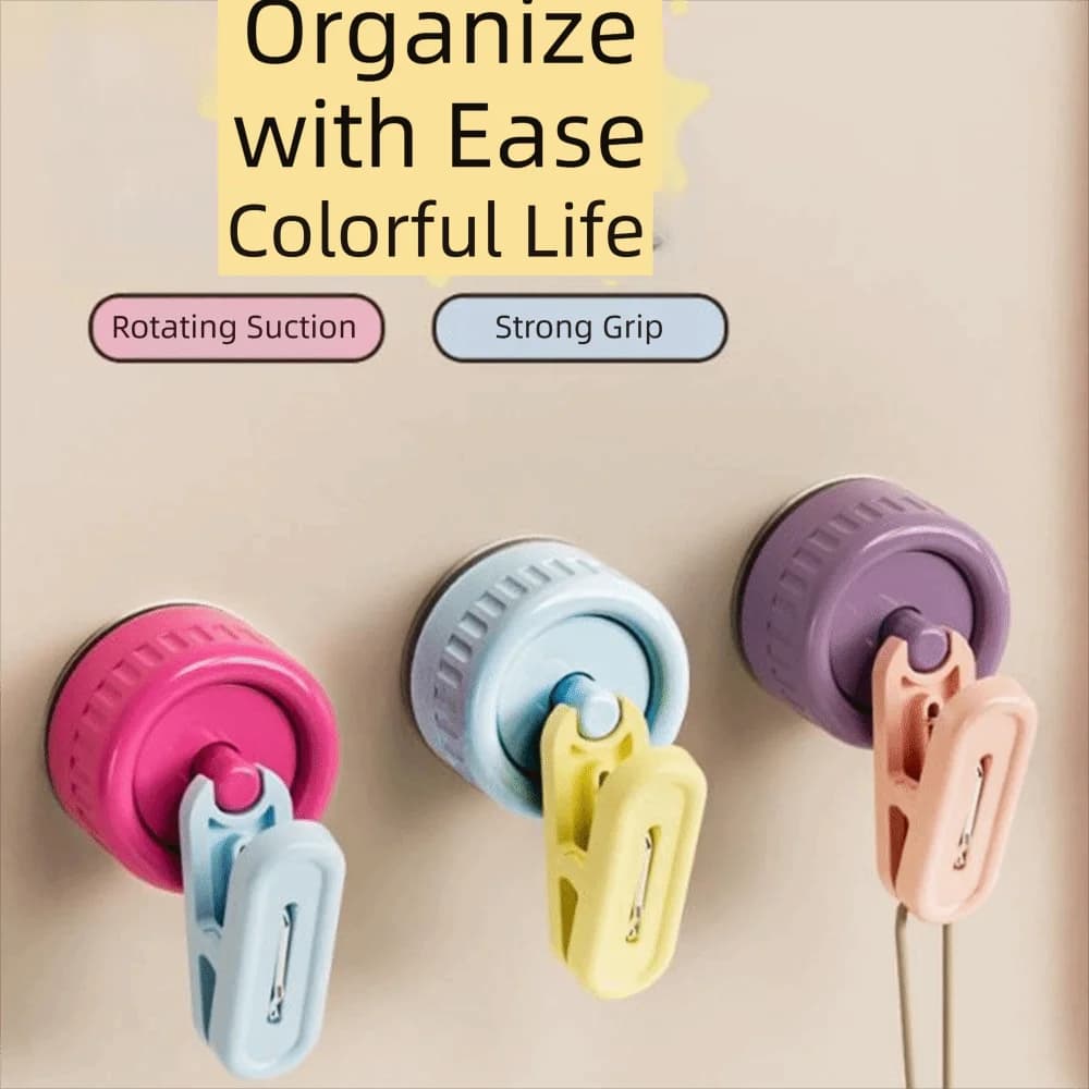 Space Saving Rotating Suction Cup Hook Waterproof Strong Load Bearing Wall Clip Lightweight No Drill Storage Clip Counter Decor