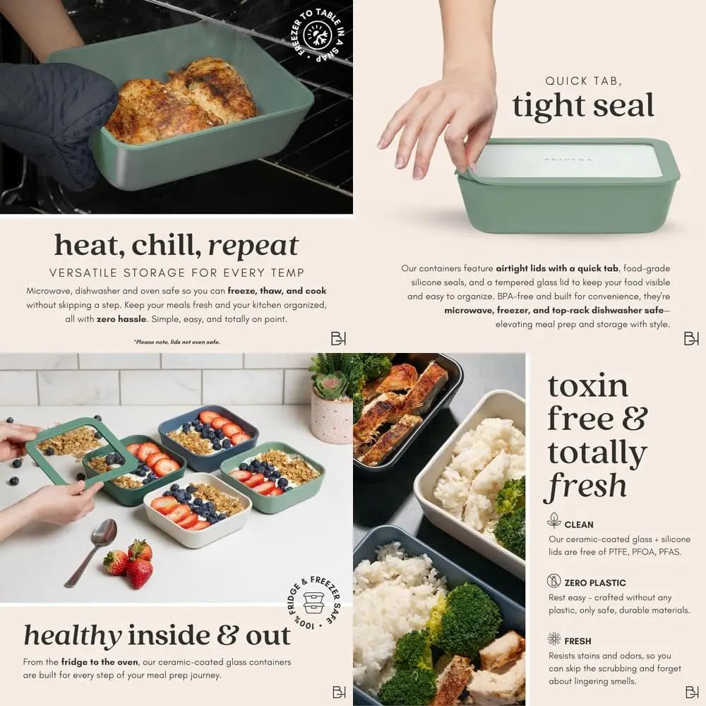 Contenitori riutilizzabili per la conservazione degli alimenti in vetro non tossico con coperchio - Set di preparazione dei pasti da 6 pezzi, motivo salice