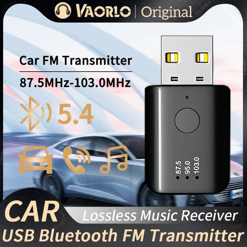 Trasmettitore FM Bluetooth 5.4 con microfono Chiamata in vivavoce Adattatore wireless USB Ricevitore audio musicale stereo senza perdita per radio FM per auto