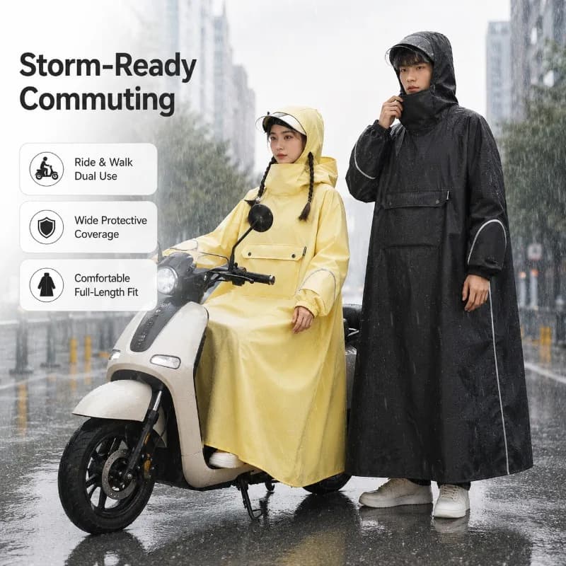 Adult Women's Electric Scooter Rain Poncho Full Body Waterproof One-Piece Hooded Raincoat for E-Bike Riding and Daily Commute