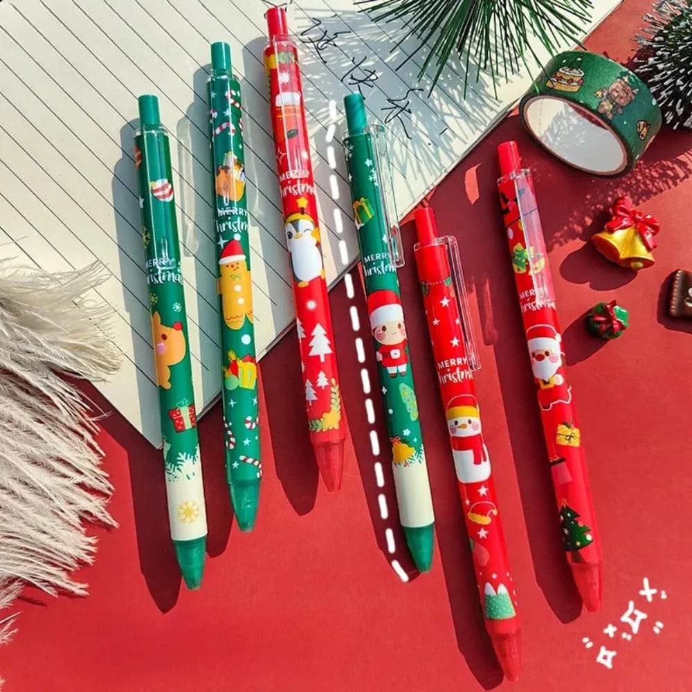 5 pezzi di Natale Cartoon Back Penna gel Nero Babbo Natale Renna Albero Pupazzi di neve Penna firma Penna retrattile Penna scolastica Regali di cancelleria