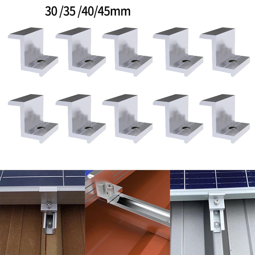 10Pcs Solar Panel Bracket Kit Aluminum Alloy Solar Panel End Clamps For PV Module Racking Mount System Accessories