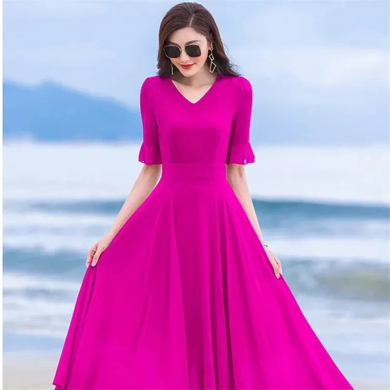 Red Dress Female 2026Women Summer New Small Long Pendulum Chiffon Vestidos Ladies Super Fairy Temperament Beach Dress Female