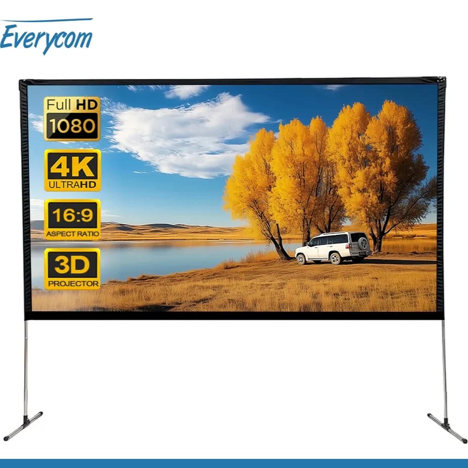 Schermo per proiettore da 100 pollici con supporto a telaio 16:9, schermo di proiezione portatile per film e video, tessuto per proiezione 2K 4K Full HD 3D, tenda da esterno.