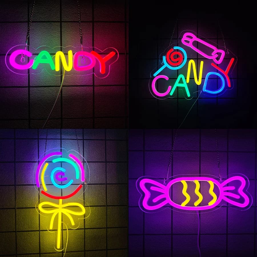Insegna al neon a forma di caramella per decorazioni murali, insegna luminosa per negozio di dolciumi, negozio di lecca-lecca, Halloween, feste in casa, regalo per compleanno di adolescenti