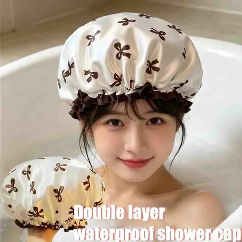 1-6 pezzi Cuffie da doccia a doppio strato stampate, Cappello antigrasso da cucina, Cuffie da doccia impermeabili riutilizzabili, Cappello per capelli per Spa e Salone
