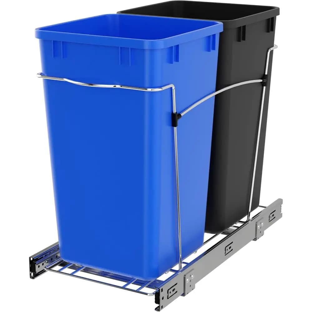 Cestino estraibile o contenitore per la raccolta differenziata da cucina da 27 Qt con guide scorrevoli a estrazione totale, Blu/Nero, RV-15KD-2218C-S