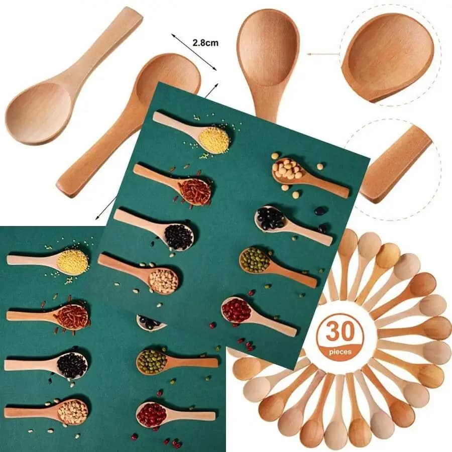 30 Pcs Mini Wooden Spoons 3.5 Inch For Salt Sugar Coffee Honey Spices Tasting Kitchen Supplies