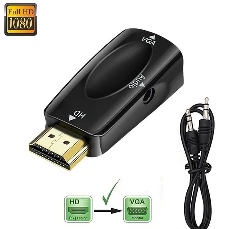 HDMI-compatible converter with VGA HDMI-VGA Adapter with audio AUX 3.5 mm 1080P jack converter for PC/laptop/monitor/projector