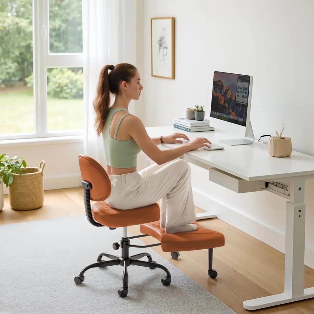 Sedia da Ufficio Ergonomica con Gambe Incrociate e Ruote, Rotazione a 360° ° Sedia da scrivania girevole regolabile in altezza con poggiapiedi per ADHD