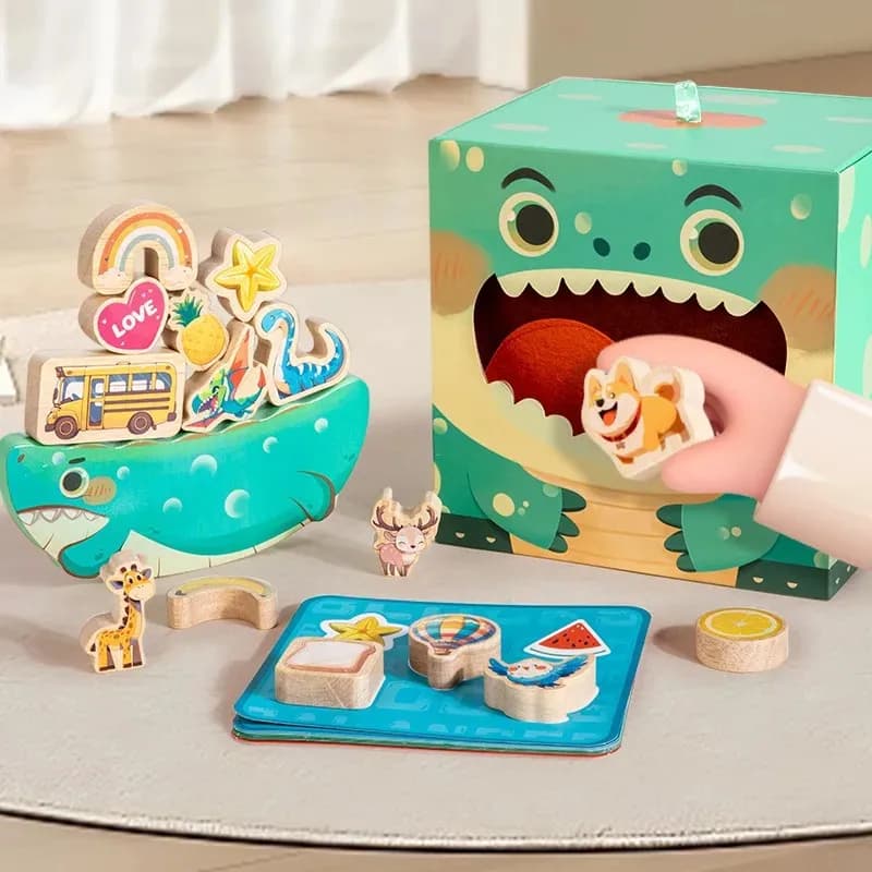Blocchi di costruzione dell'equilibrio in legno Simpatico Cratoon Forma geometrica Puzzle 3D Giocattolo educativo Montessori per bambini Toccando sensoriale