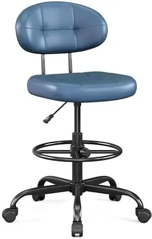 Drafting Chair Without Arms, Tall Office Chair with Footrest Ring for Standing Desk, Small Faux Leather Executive Chair