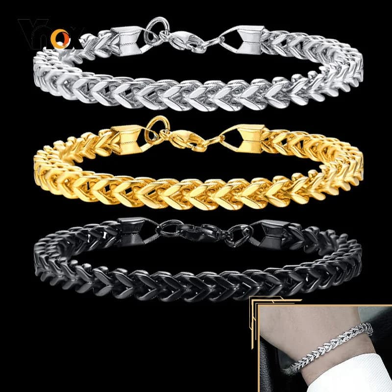Bracciale a catena Vnox Foxtail da uomo, cinturino Franco antico vintage ossidato, catena cubana quadrata, regalo di gioielli punk casual cool