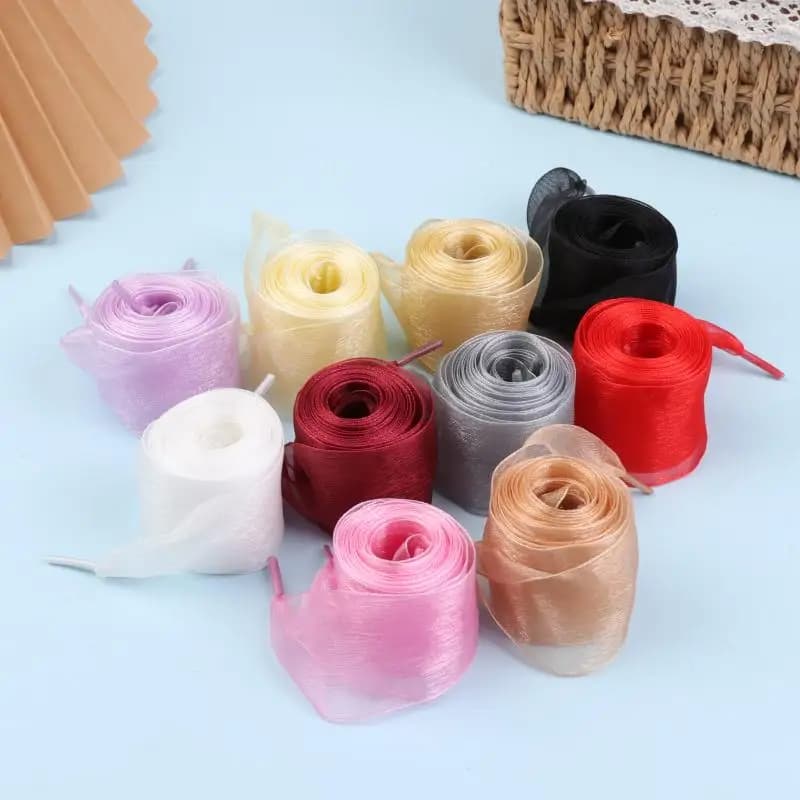 SX 1PC 160cm Woman Bow Shoelaces Flat Silk Satin Ribbon Canvas Sneakers Sport Shoes Laces 1Pair 4cm Wide Organza Shoe Strings