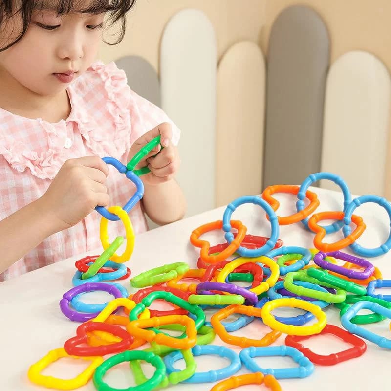 Giocattoli da viaggio per bambini 35/70 pezzi, anelli di collegamento per lo sviluppo sensoriale, puzzle geometrico masticabile interattivo, ausilio per l'apprendimento precoce dei bambini
