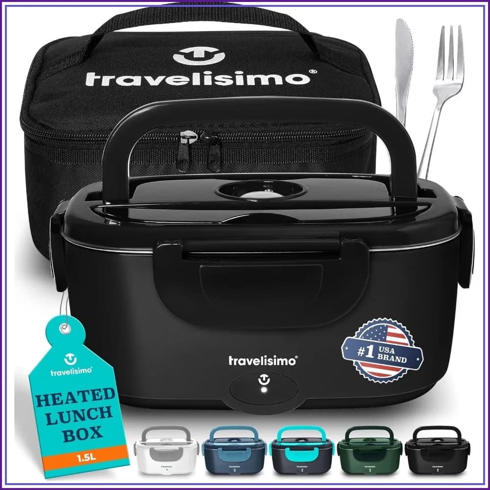 100W Electric Lunch Box for Adults 1.5L Stainless Steel Portable Food Warmer, 12/24/110V for Travel & Work