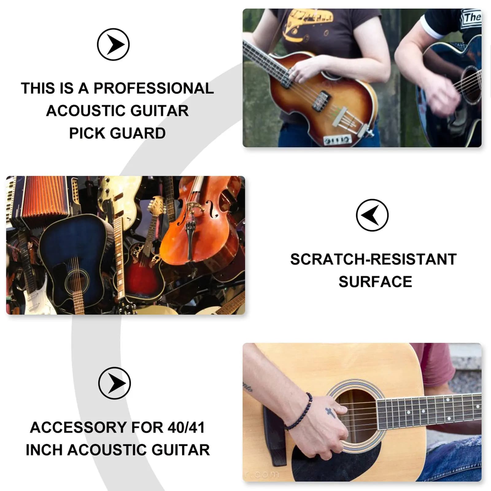 Protezione per Chitarra PET per Chitarre Acustiche da 40-41 Pollici, Resistente ai Graffi, Durevole, Adesivo a Forma di Comma, Scudo Protettivo, Accessori