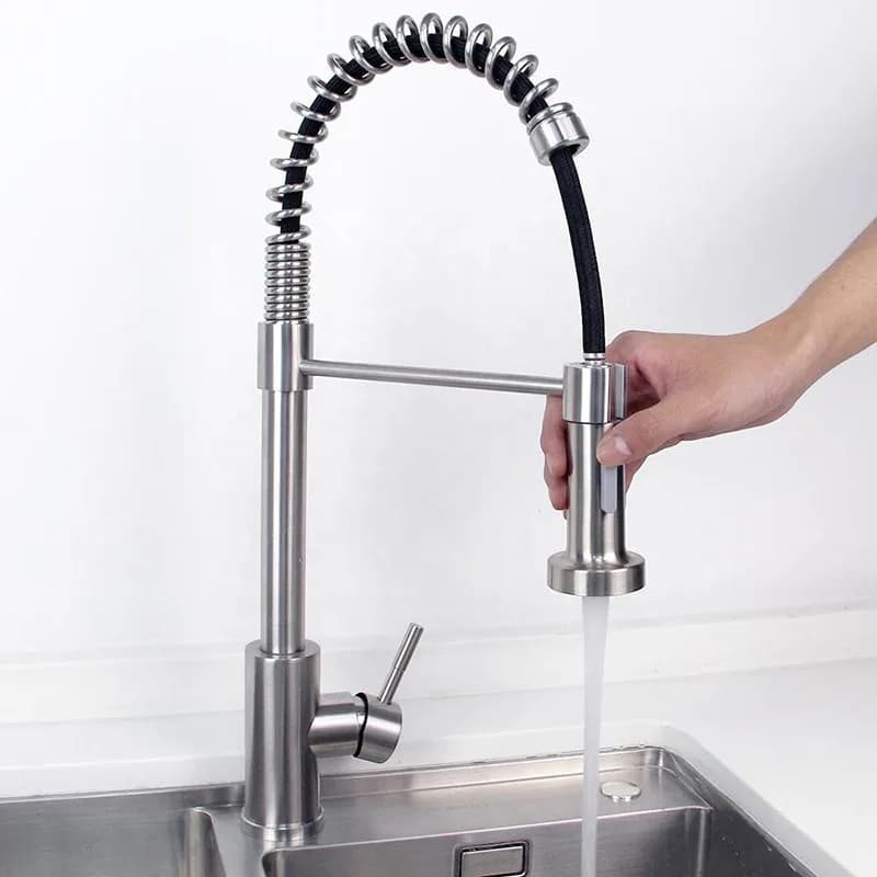 Rubinetto da cucina estraibile in acciaio inossidabile 304 nichel/nero, montaggio su piano, girevole a 360° ° Rubinetto da cucina con ugello a spruzzo rotante