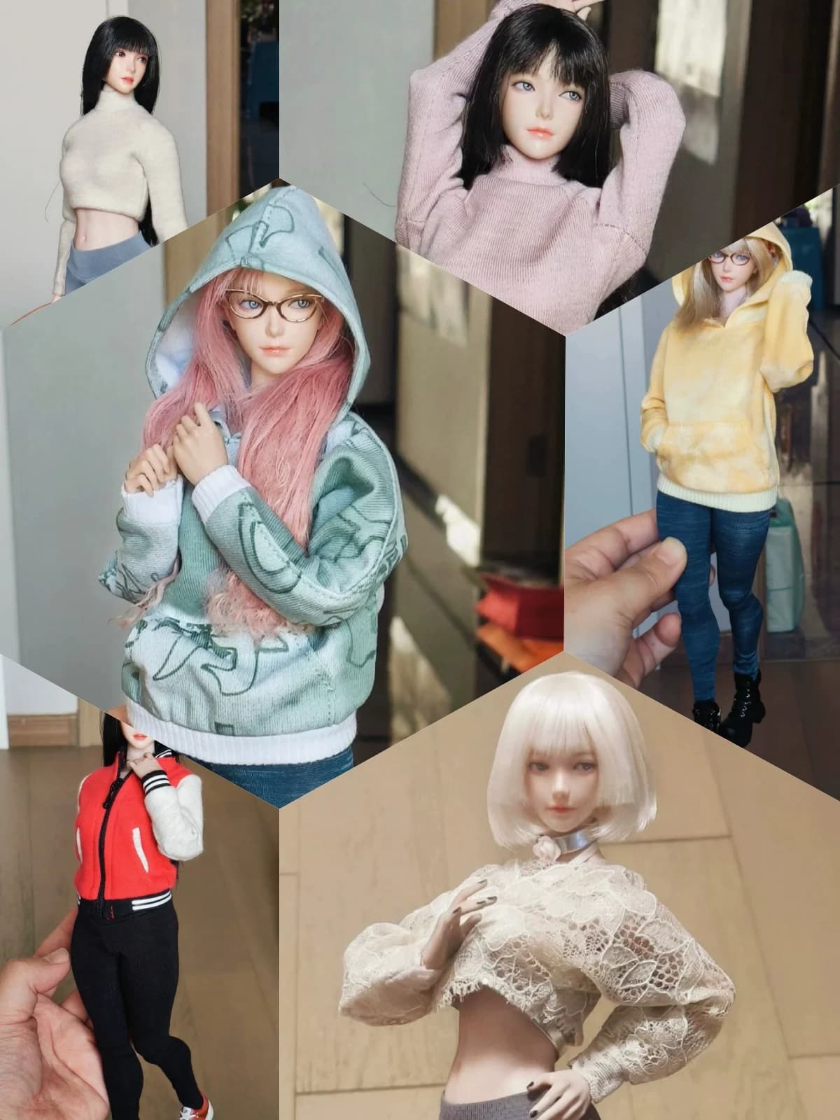 【Solo abbigliamento】 Accessori per abbigliamento da soldato femminile in scala 1/6, maglione corto in maglia, giacca con cappuccio, leggings, adatti per action figure da 12''