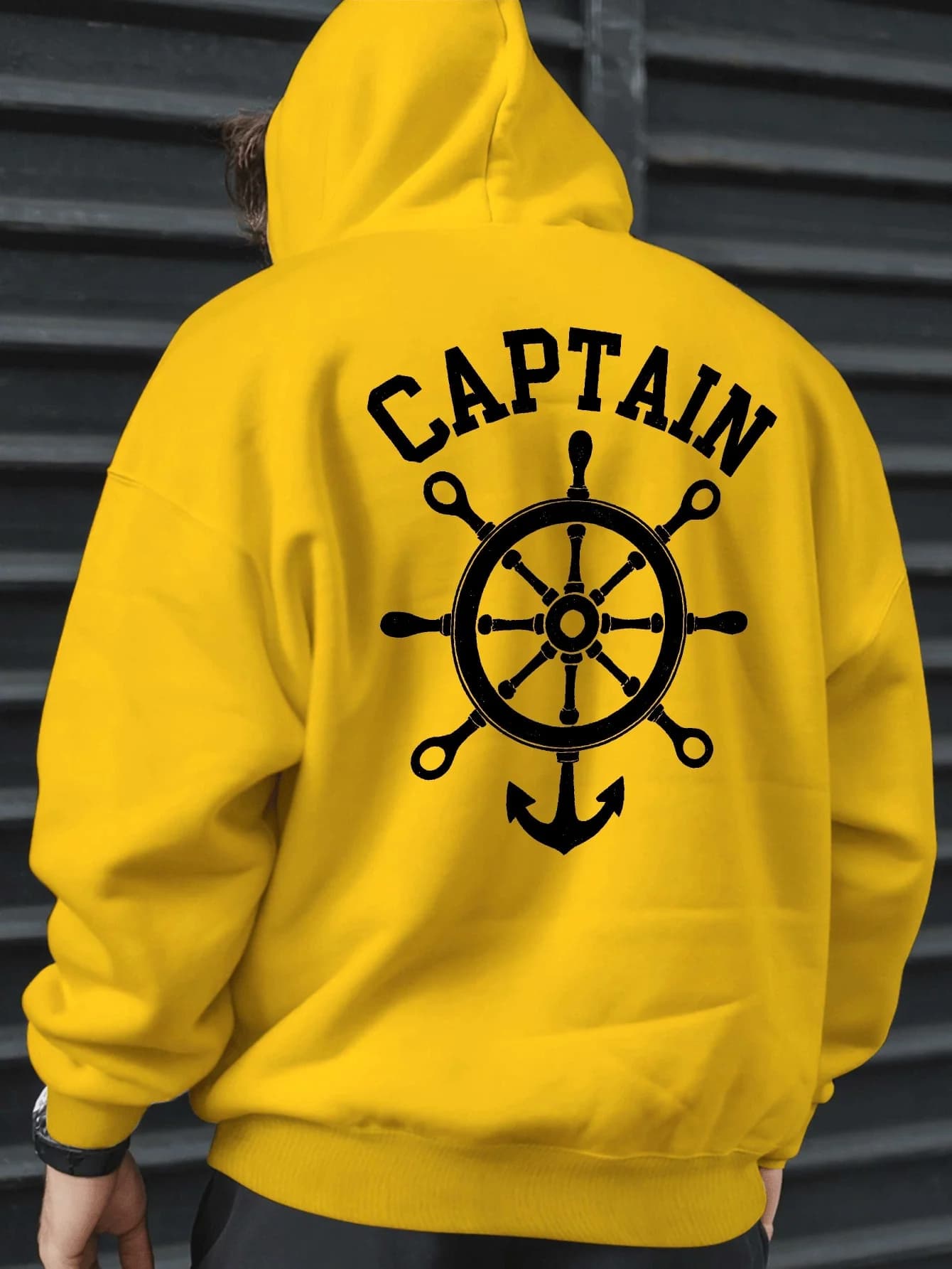 Boat Retro Men's Hooded Sweatshirt with Sailboat and Anchor Art Print on the Front, Ocean Style Pockets and Hooded T-Shirt
