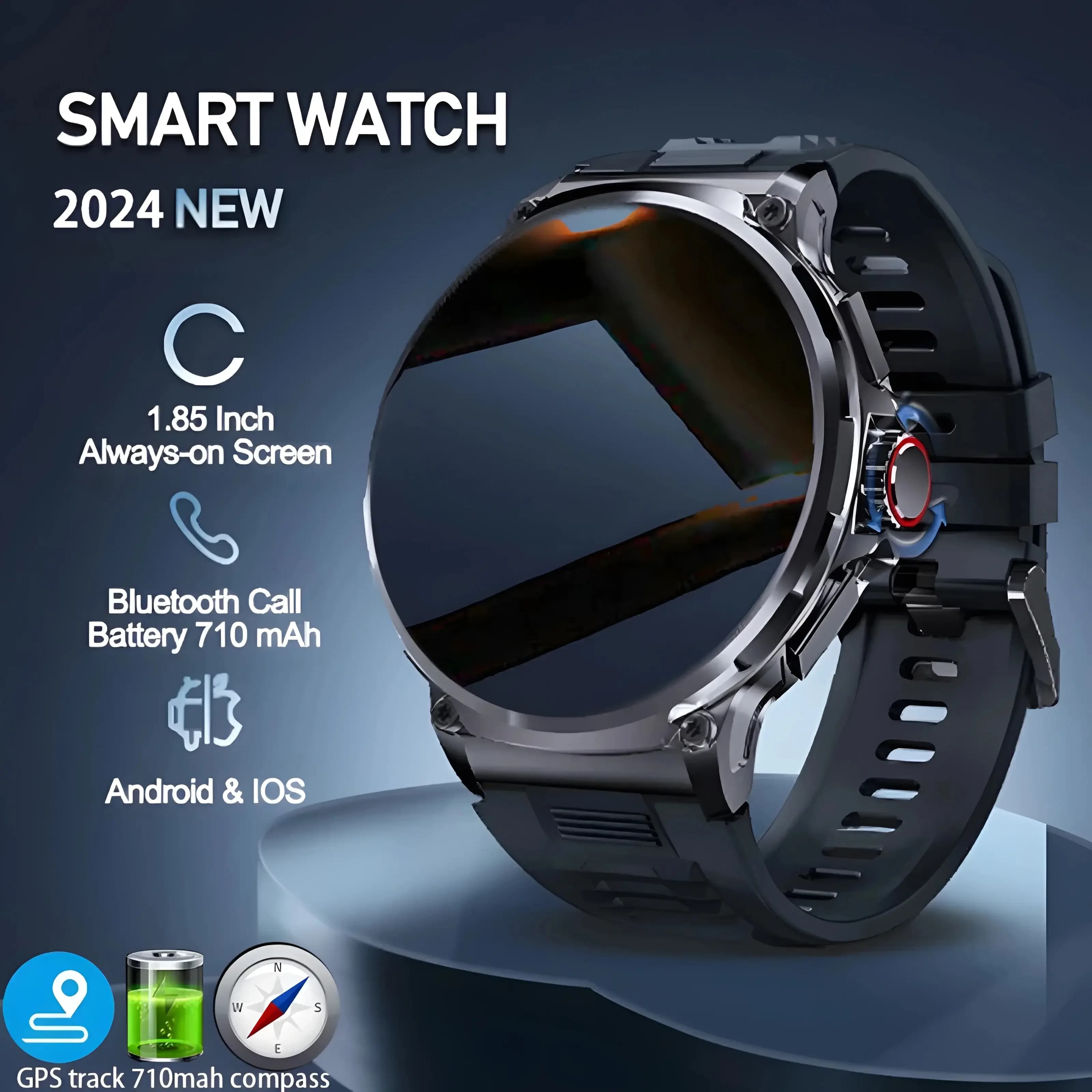 New 710mAh Bluetooth Call Smart Watch Men Sport Watches 1.85 "HD Heart Monitor Smartwatch Waterproof For Android IOS