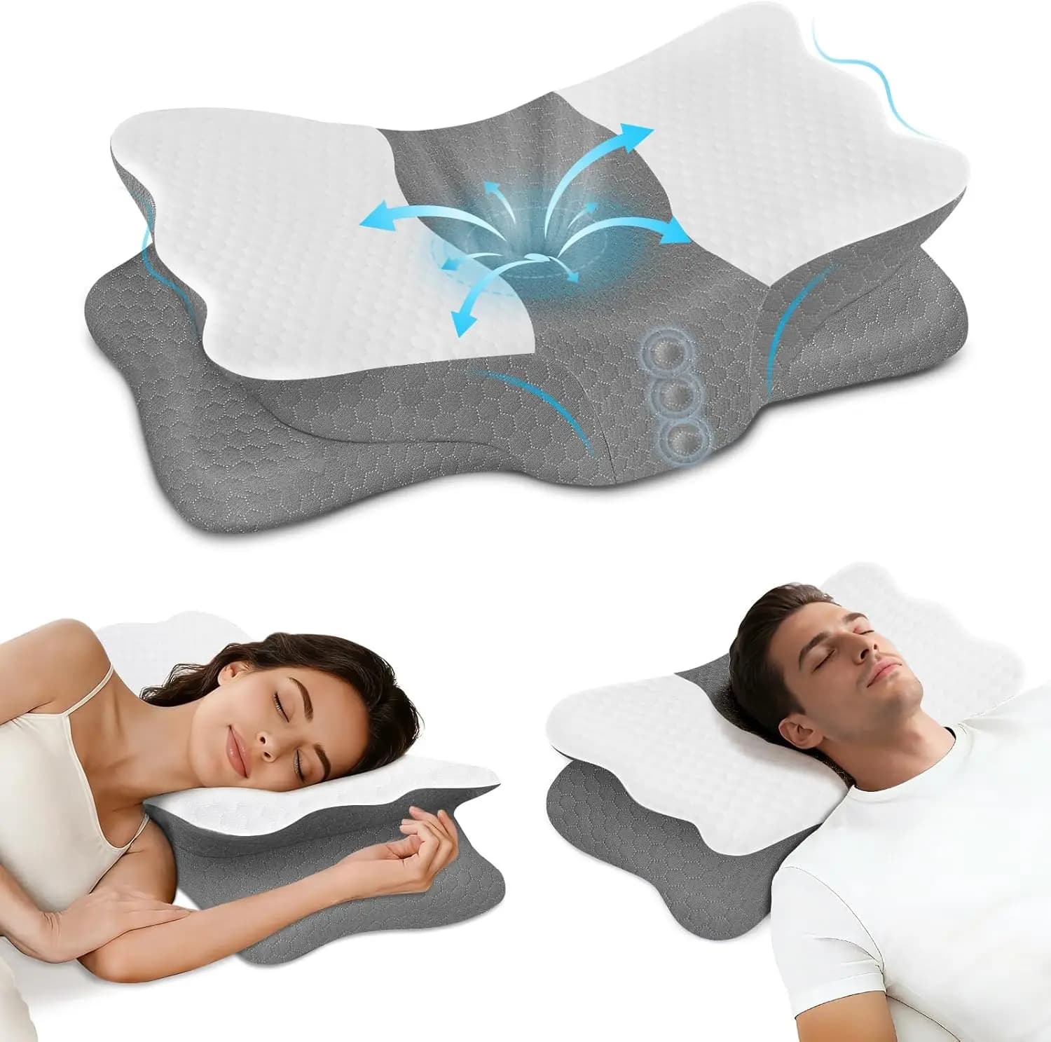 Cuscino Cervicale in Memory Foam per Alleviare il Dolore - Supporto Ergonomico per Chi Dorme su un Fianco, sulla Schiena o sullo Stomaco con Fodera Rinfrescante