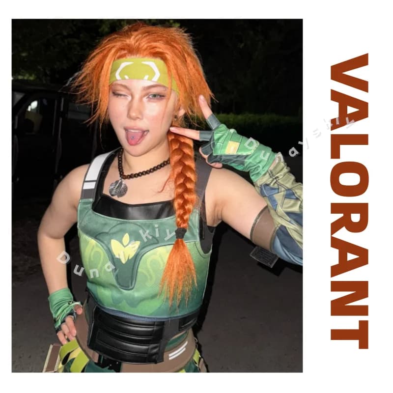 Costume Cosplay Anime Game VALORANT Skye, Gilet Sportivo Verde Punk Senza Maniche, Pantaloni alla Moda, Cintura, Guanti, Collana, Parrucche per Halloween