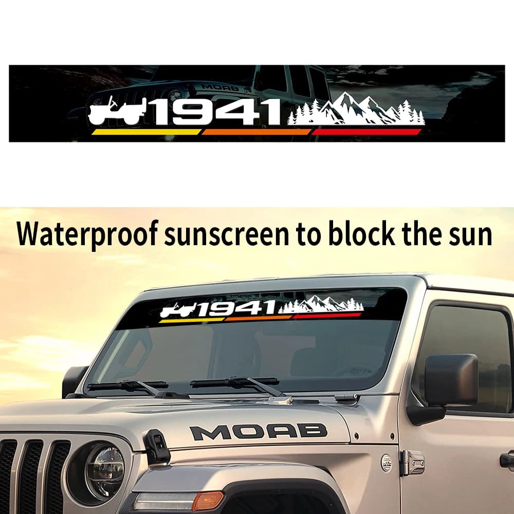 Adesivi per parasole per auto 3D Adesivi per parabrezza anteriore per auto Decalcomania impermeabile per Jeep Wrangle Grand Cherokee Wagoneer Renegade 1941