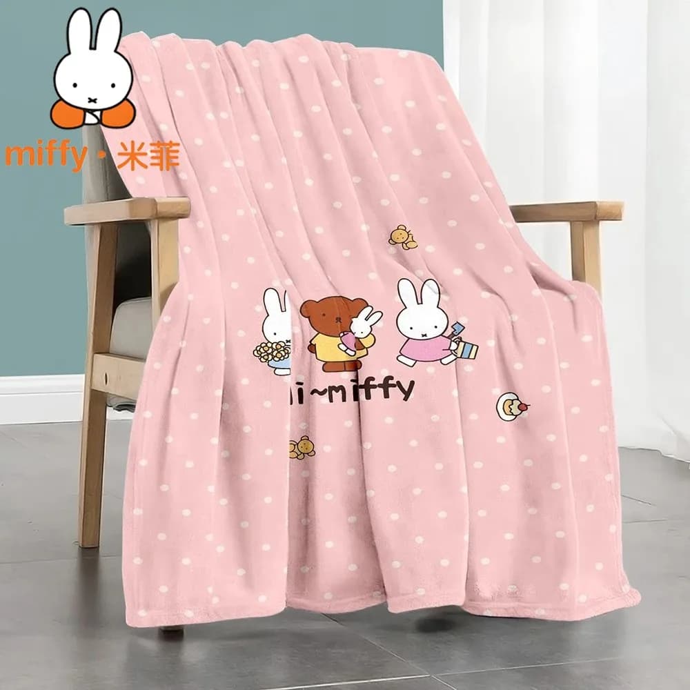 Cute Miffy Rabbit Soft Blanket Four Seasons Universal Throw Nap Cover Dormitory Office Leg Wrap Lightweight Warm Quilt Indoor