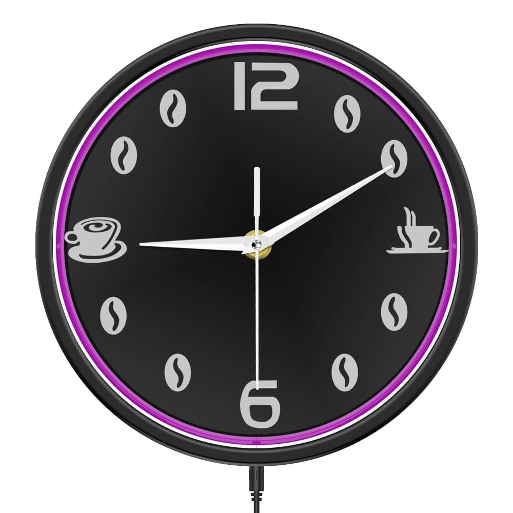 Coffee Cup and Bean Luminous Wall Clock for Kitchen Cafe Barista Home Decor Coffee Shop LED Lighting Neon Sign Light Wall Clock
