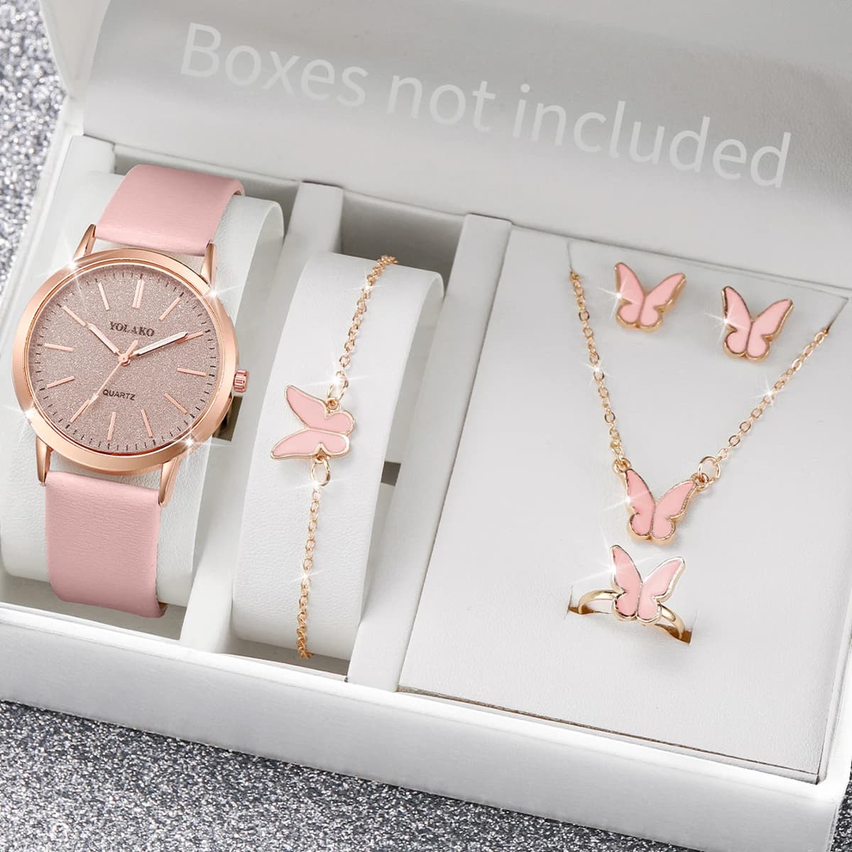 5 pcs/set Fashion Starry Sky Women's Watch Butterfly Jewelry Set Quartz Wrist Watch With Women's Leather Strap (No Box)