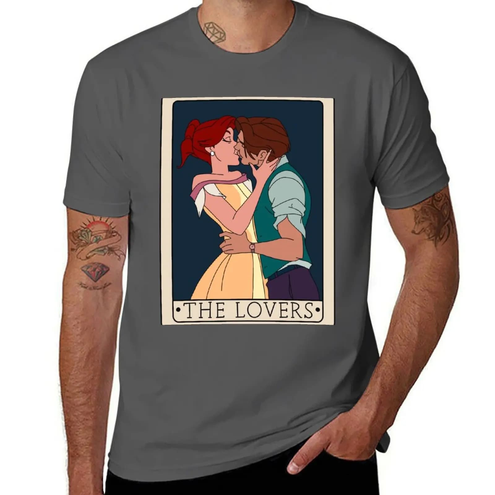 T-shirt Anastasia The Lovers Tarot Card, maglietta girocollo grande e alta