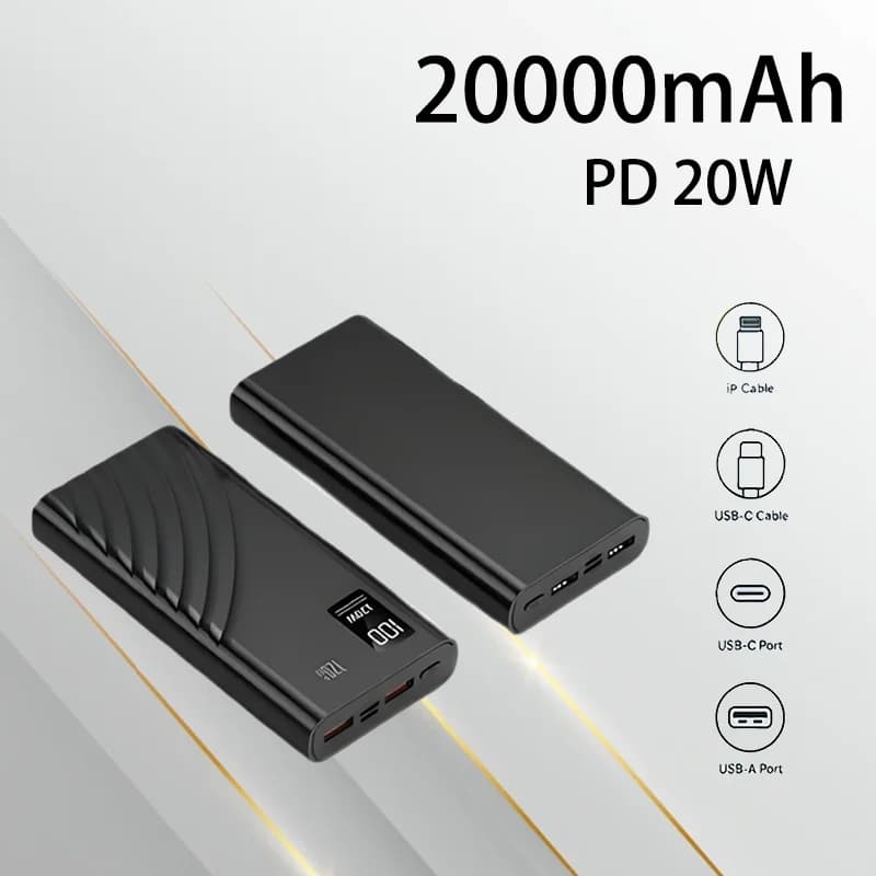 Power Bank PD a Ricarica Rapida Bidirezionale Smart Ice Core Non Riscaldante 10000/20000 mAh con Cavo Integrato Disponibile per Emergenze
