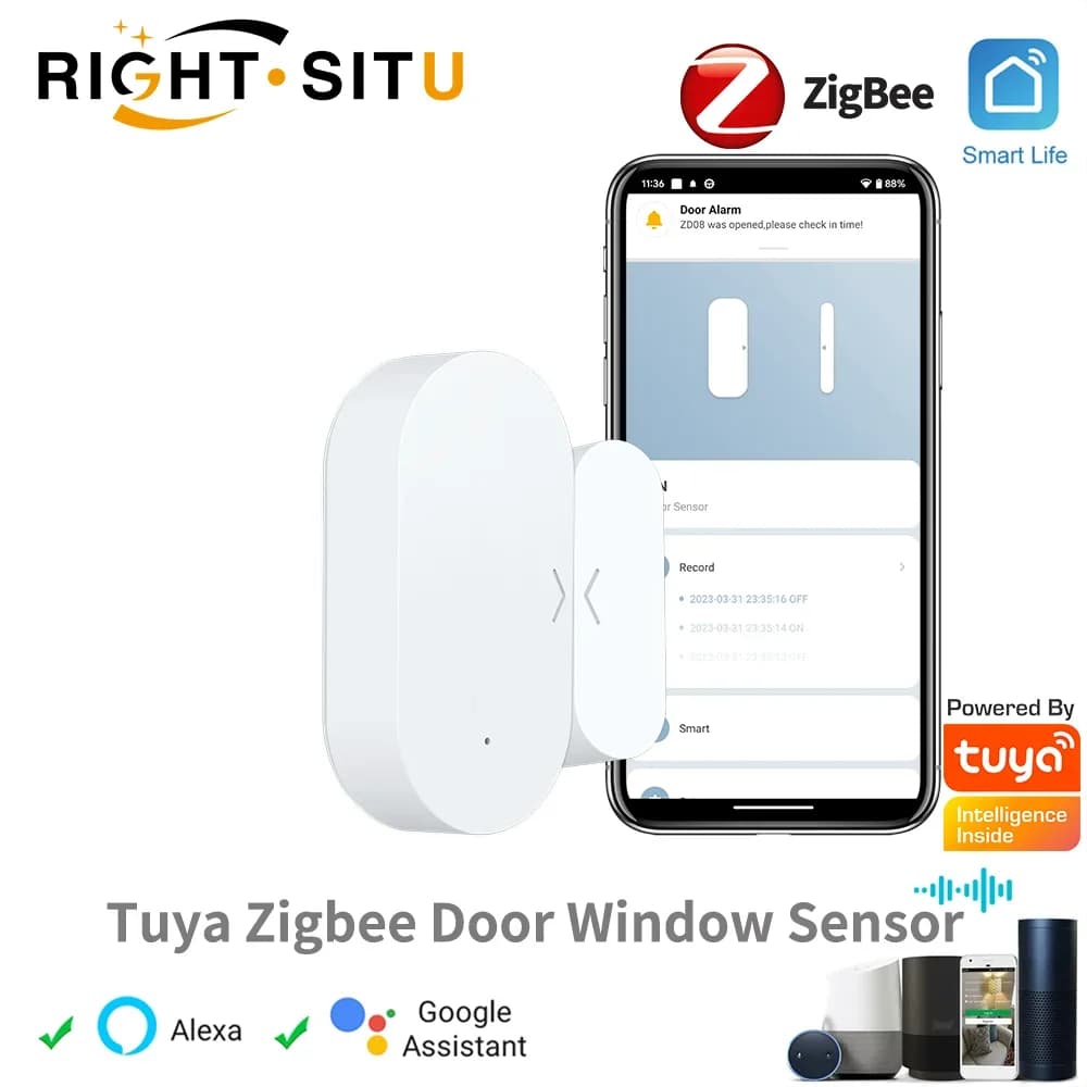 Sensore per porta Tuya Zigbee Rilevatore di finestre di sicurezza domestica intelligente Sensore di contatto magnetico per porta scorrevole automatica Alexa Google