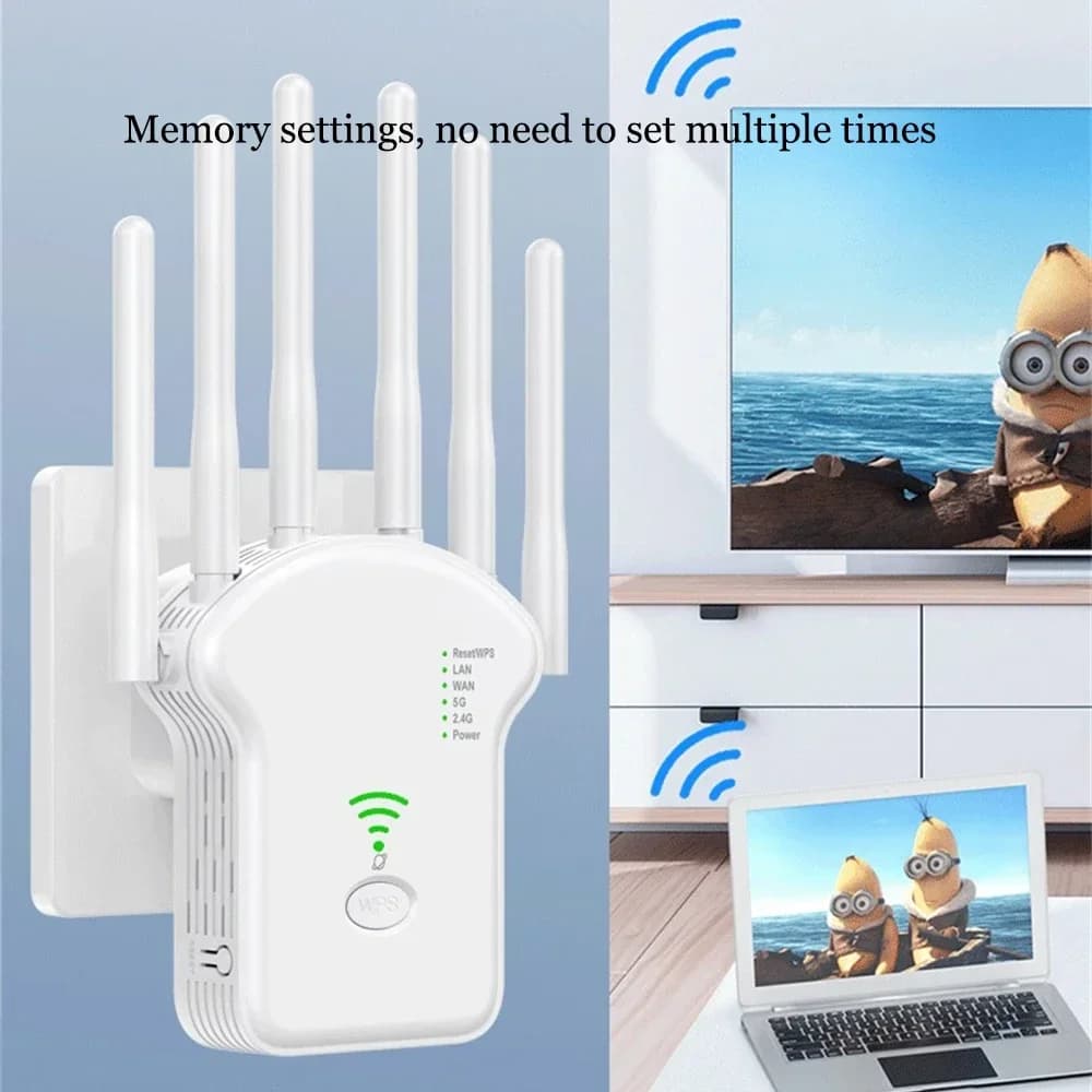 Ripetitore WiFi dual band 1200Mbps Ripetitore di segnale di rete wireless 2.4G 5GHz Amplificatore ripetitore Wi-Fi per ufficio domestico a lungo raggio