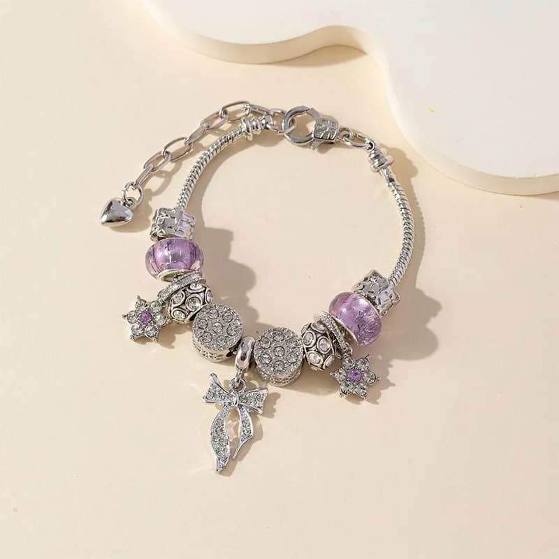 Diy beaded cross-border hot-selling petal bow pendant alloy rhinestone crystal bead accessories