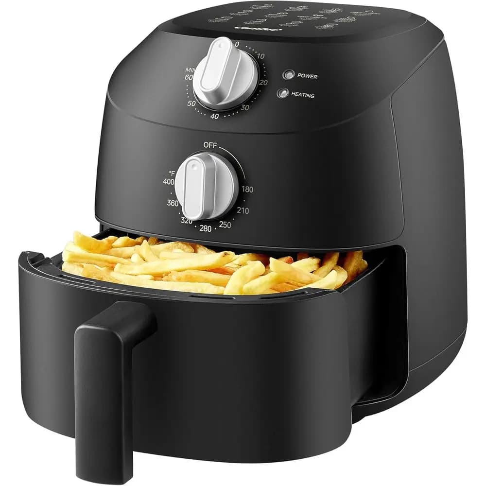 Friggitrice ad aria compatta da 2,1 litri con 12 opzioni di menu, timer regolabile e controllo della temperatura 180-400 ° F, Base antiaderente lavabile in lavastoviglie