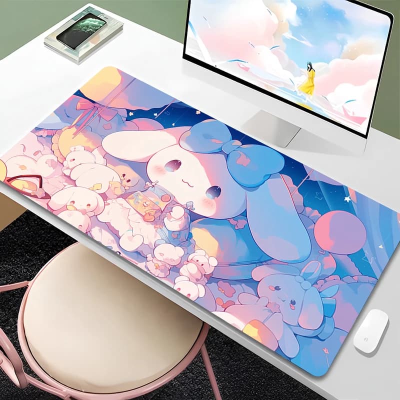 kawaii Mouse Pad Gamer Rubber Computer Gaming Accessories HD Print Cinnamoroll Mousepad Oversized Extended Desk Mat Locking Edge