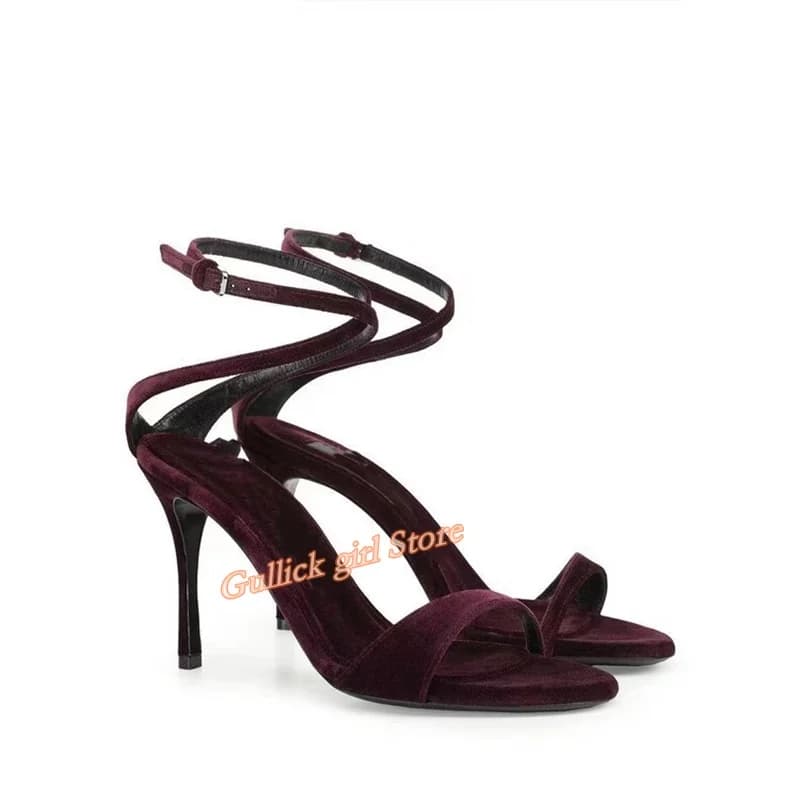 Velvet sandals with Ankle Strap, Aperta Toe, Sottile Spillo heel, Women's Summer Shoes 2026 Brown, Customizable Gold