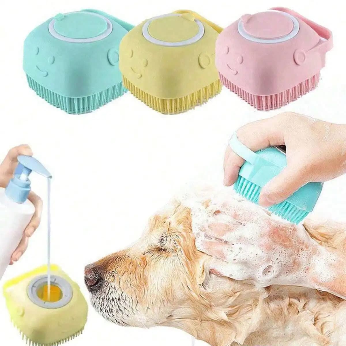 1 spazzola per il bagno degli animali domestici con dispenser di shampoo, strumento per la toelettatura in silicone per cani e gatti