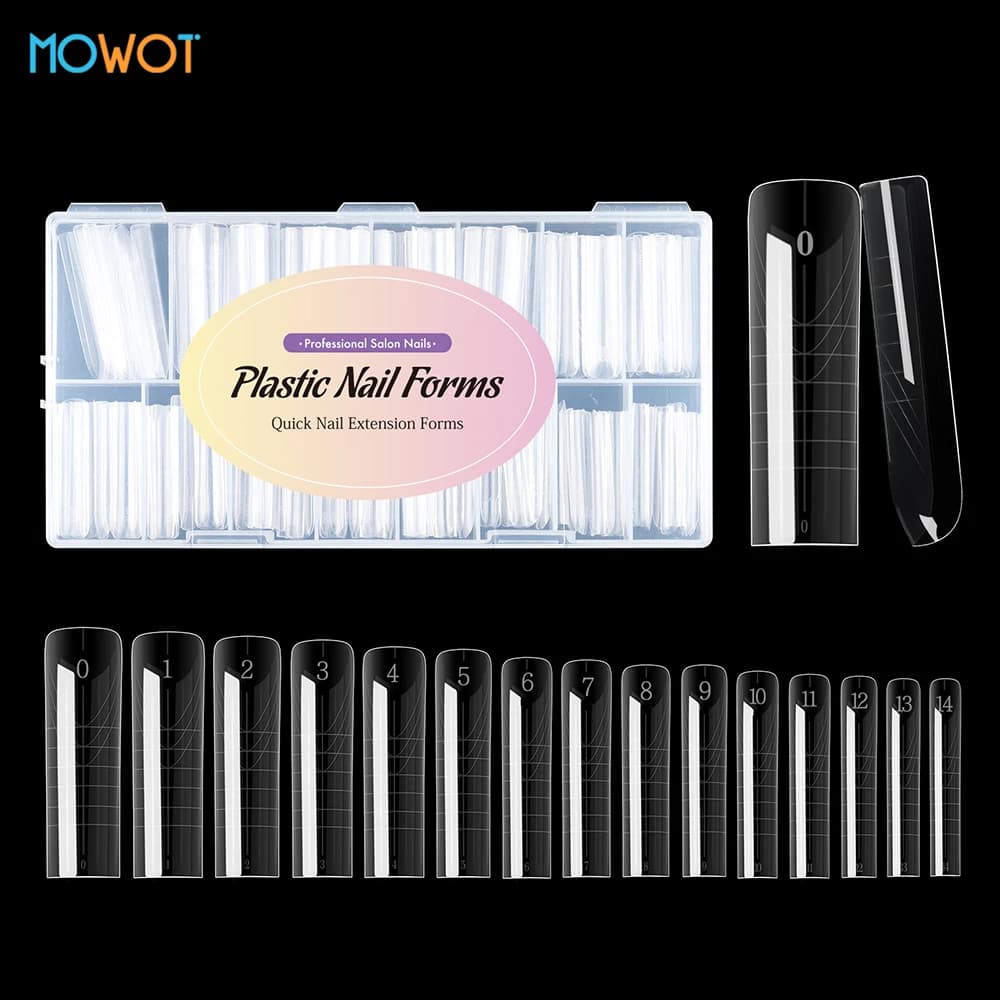MOWOT New square double nail shape extension tips for fingernails fake molds for fast construction gel cover complete superior forms for large acrylic nails
