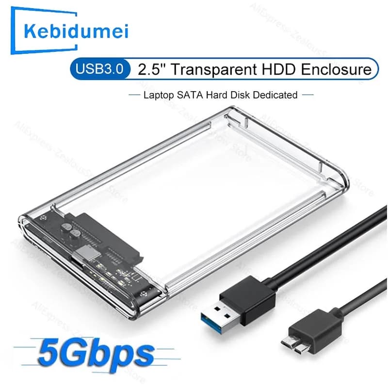 Case esterno trasparente USB Type-C da 2,5 pollici per archiviazione, da SATA a USB 5Gbps, supporto per HDD/SSD, compatibile con PC e laptop