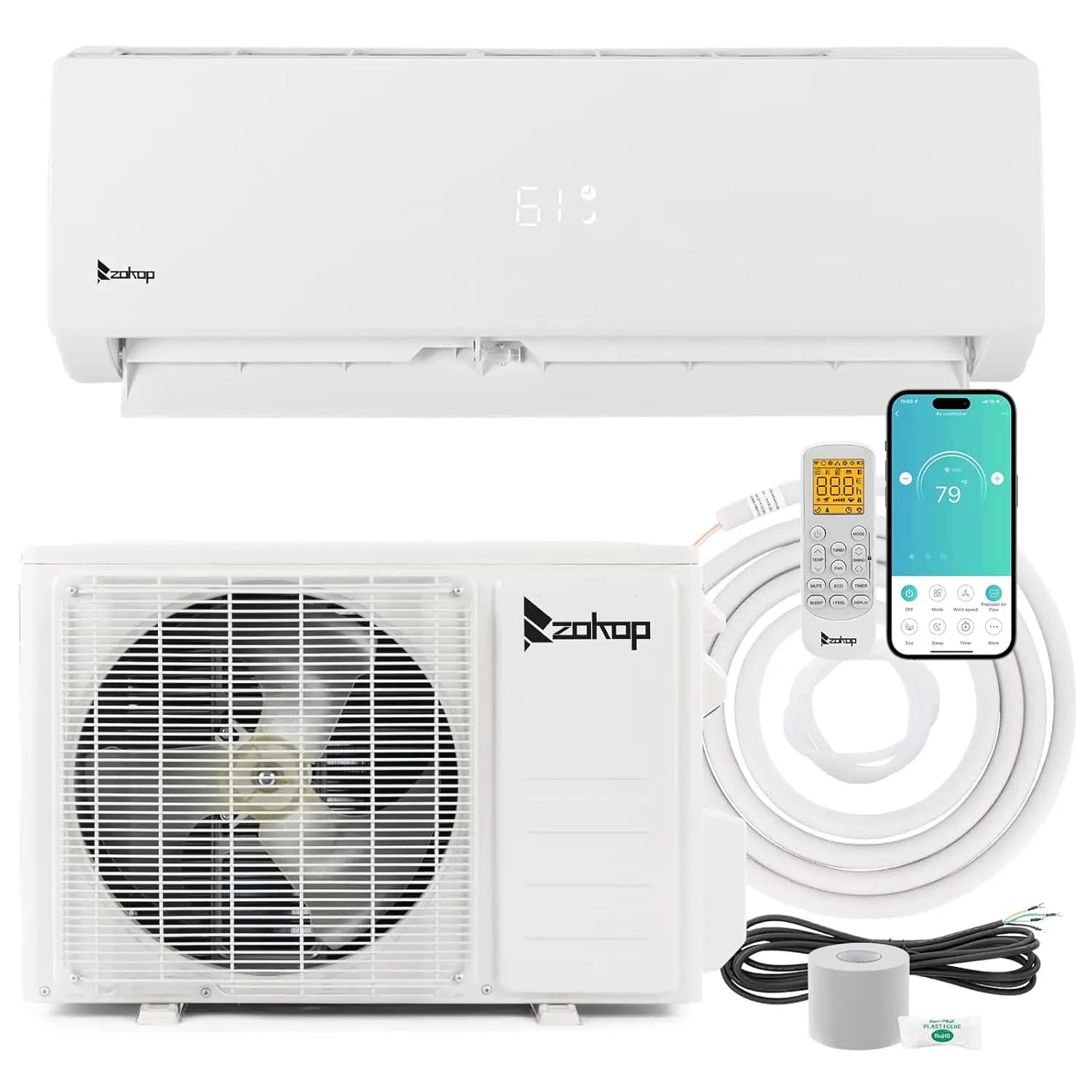 Condizionatore d'Aria Mini Split Inverter da 9.000 BTU, 19 SEER 115V Sistema Split a Risparmio Energetico con Condensatore Precaricato, Personalizzabile