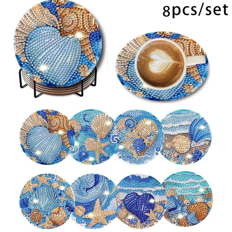 Offerta speciale per pittura con diamanti, un set di 8 pezzi di set di sottobicchieri fai-da-te con pittura con diamanti con supporto, modello speciale di bellissimo oceano